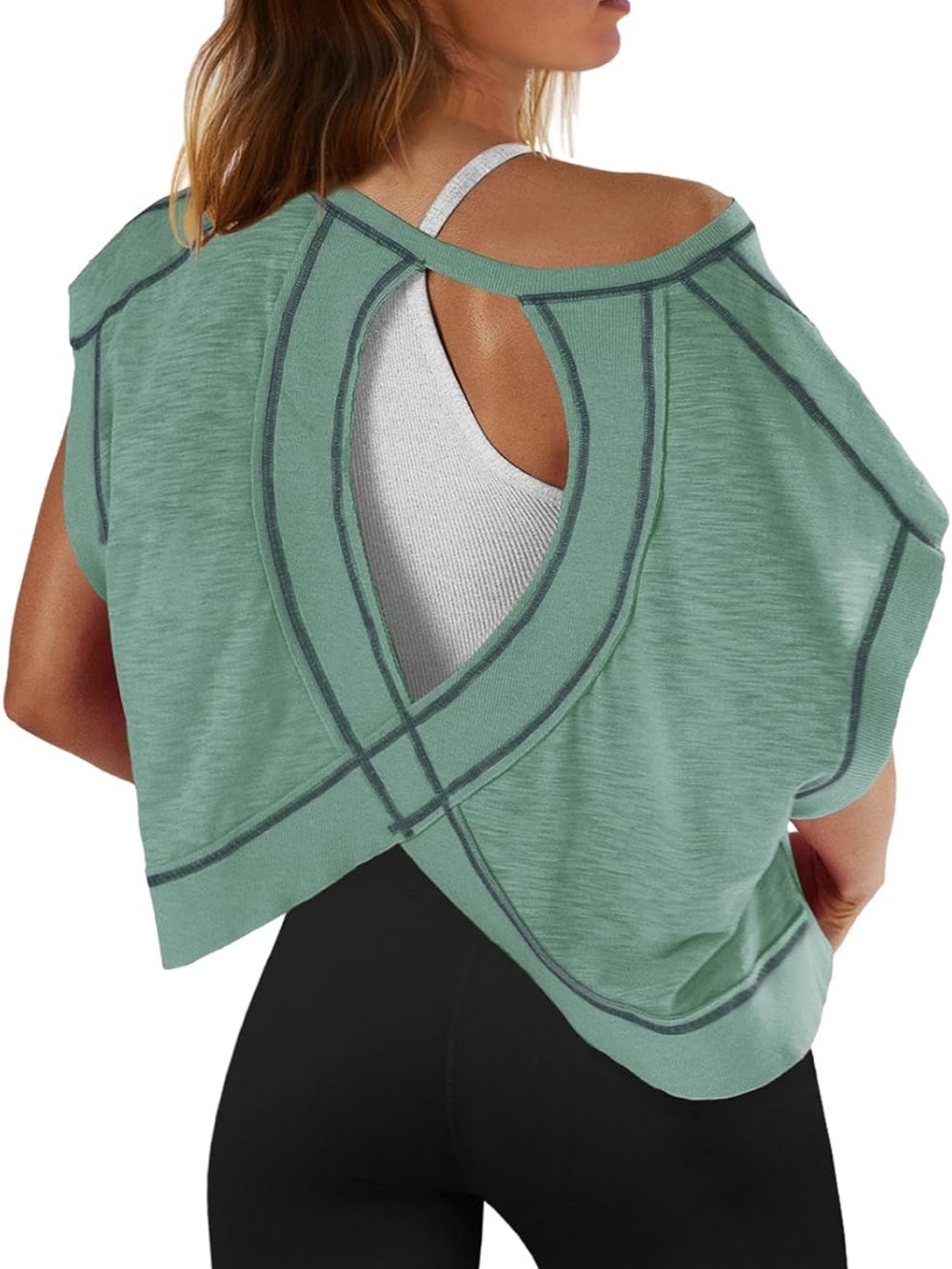 SENSERISE Open Back Workout Crop Top Dusty Green Size Small EUC
